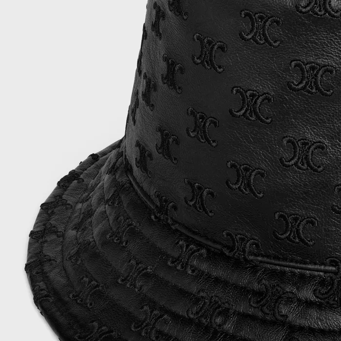 Triomphe Bucket Hat In Soft Lambskin Black Men CELINE HATS AND SOFT ACCESSORIES