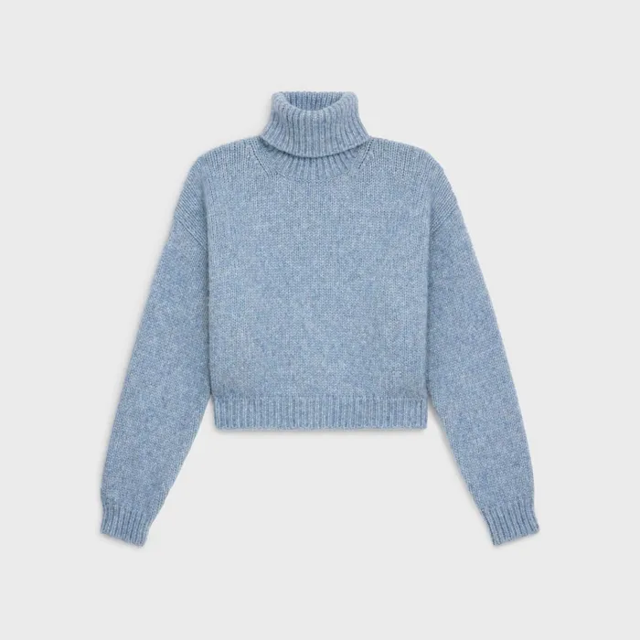 Triomphe Turtleneck Sweater In Alpaca Wool Light Blue Women CELINE KNITWEAR