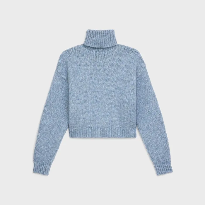 Triomphe Turtleneck Sweater In Alpaca Wool Light Blue Women CELINE KNITWEAR
