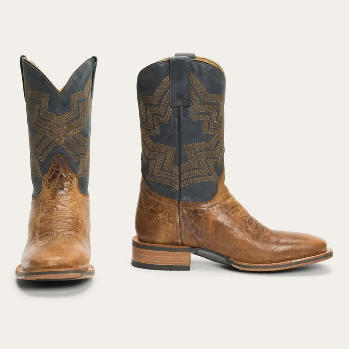 Western Men Stetson Goddard Burnished Blue and Brown Leather Boot Brown