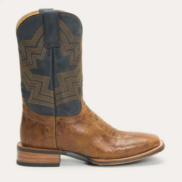 Western Men Stetson Goddard Burnished Blue and Brown Leather Boot Brown