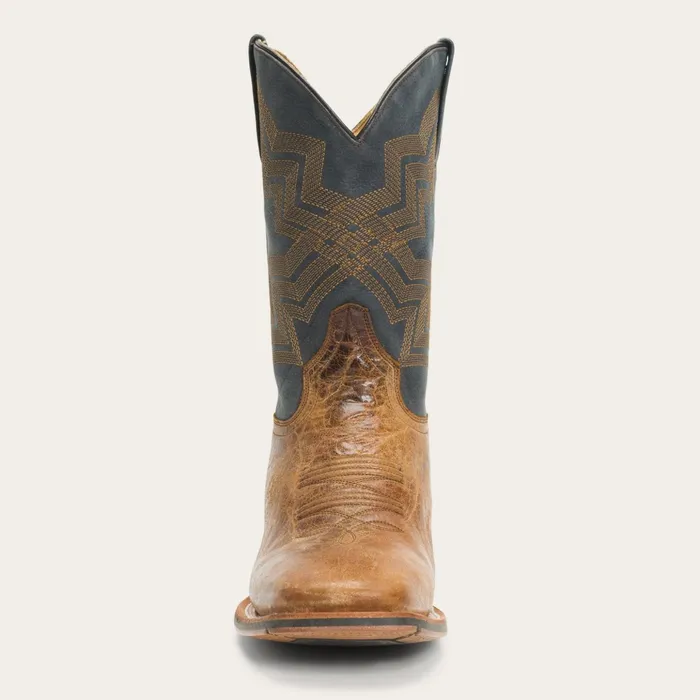 Western Men Stetson Goddard Burnished Blue and Brown Leather Boot Brown