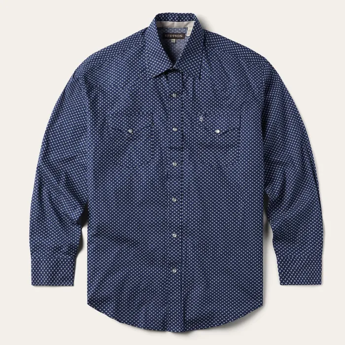 Western Shirts Men Stetson Blue Polaris Geo Print Western Shirt Blue