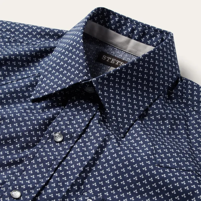 Western Shirts Men Stetson Blue Polaris Geo Print Western Shirt Blue