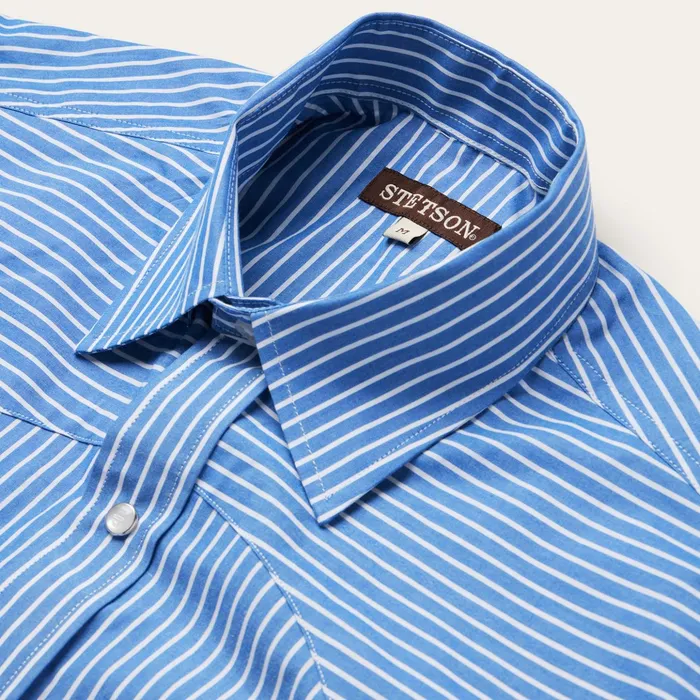 Western Shirts Men Stetson Blue Western Stripe Shirt Blue