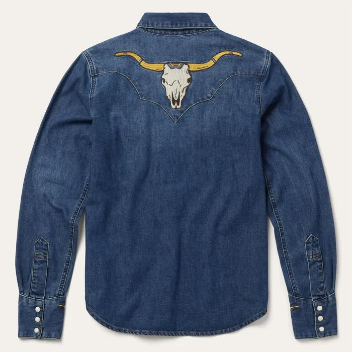 Western Shirts Women Stetson Embroidered Dark Denim Western Shirt Blue