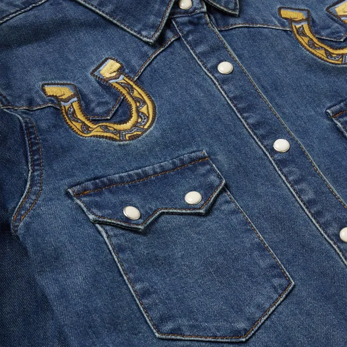 Western Shirts Women Stetson Embroidered Dark Denim Western Shirt Blue