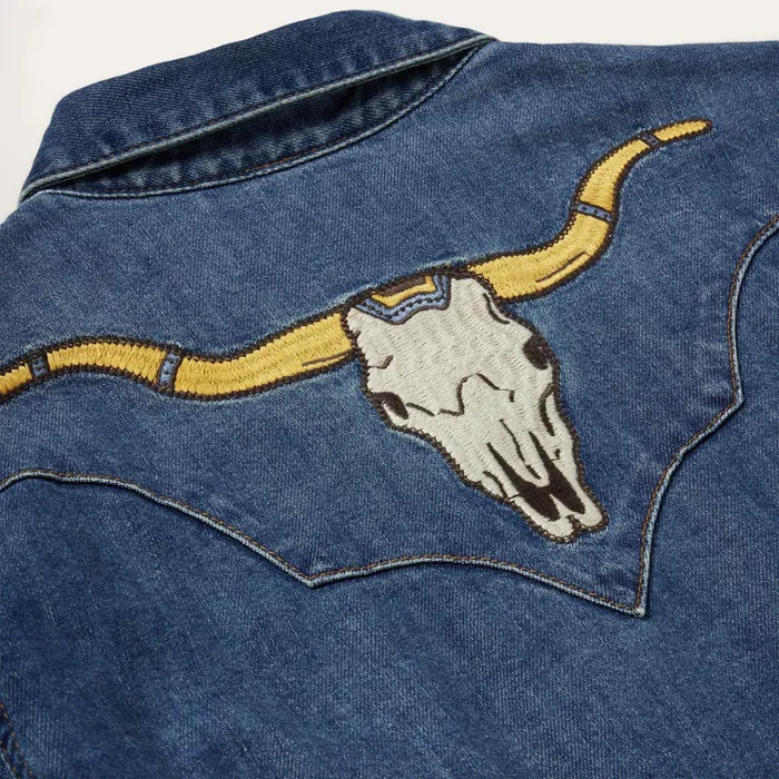Western Shirts Women Stetson Embroidered Dark Denim Western Shirt Blue