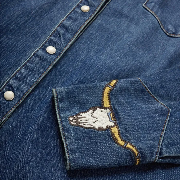 Western Shirts Women Stetson Embroidered Dark Denim Western Shirt Blue