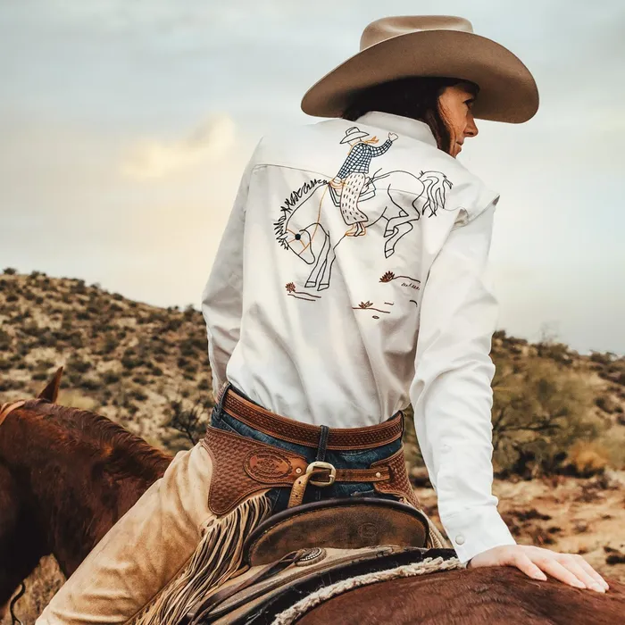 Western Shirts Women Stetson Western Embroidered Denim Shirt White