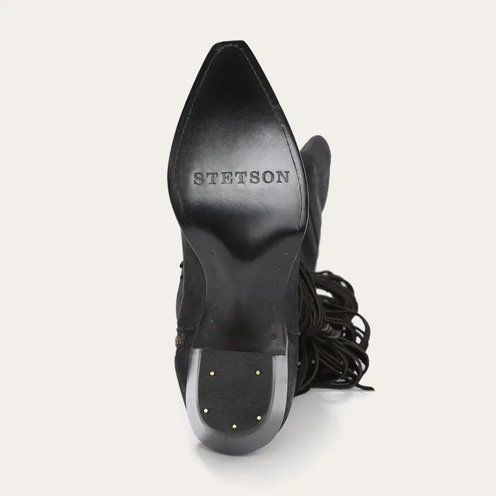 Western Women Stetson Black Fringe OverTheKnee Leather Boot Black