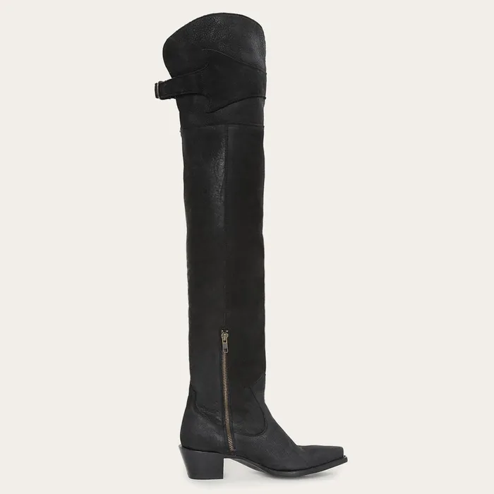 Western Women Stetson Black Fringe OverTheKnee Leather Boot Black