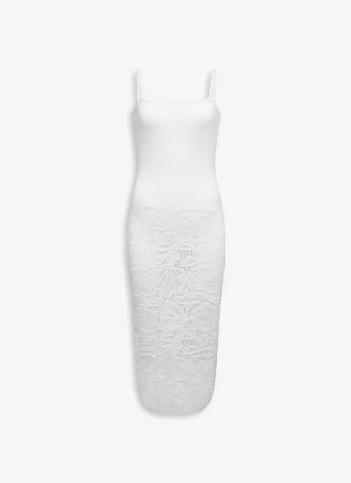 White BODYCON MIDI DRESS IN PIQUE LACE KNIT Women Alaa Knitwear