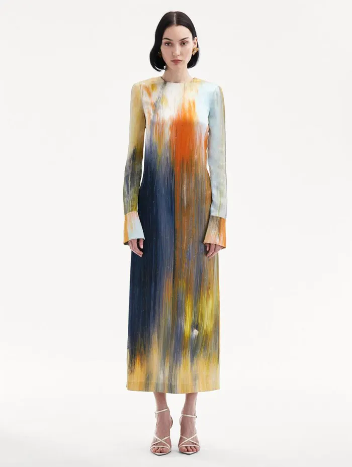 Women Abstract Brushstroke Marocaine Dress Calendula Multi Oscar De La Renta Dresses Women Abstract Brushstroke Marocaine Dress Calendula Multi Oscar De La Renta Dresses