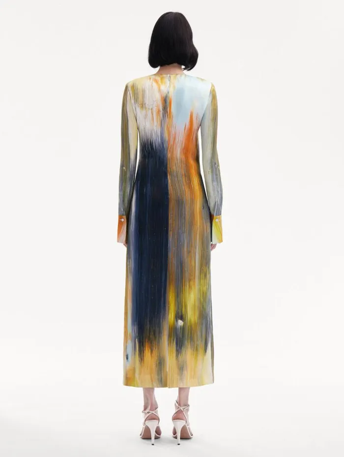 Women Abstract Brushstroke Marocaine Dress Calendula Multi Oscar De La Renta Dresses Women Abstract Brushstroke Marocaine Dress Calendula Multi Oscar De La Renta Dresses