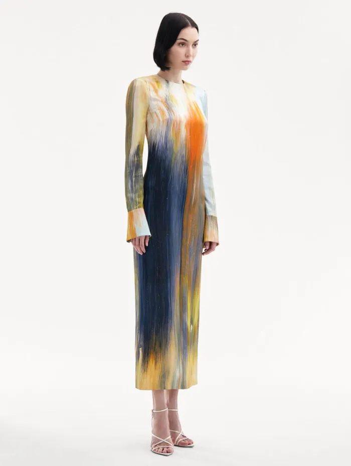 Women Abstract Brushstroke Marocaine Dress Calendula Multi Oscar De La Renta Dresses Women Abstract Brushstroke Marocaine Dress Calendula Multi Oscar De La Renta Dresses