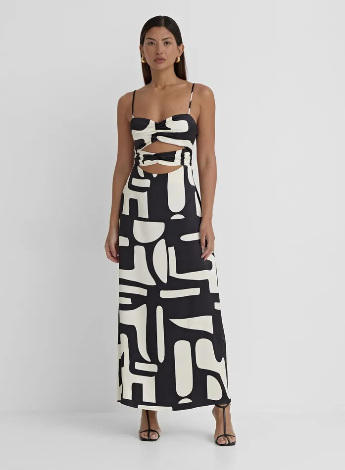 Women Abstract Print Satin Cut Out Detail Dress Debora 4th and Reckless Dresses Women Abstract Print Satin Cut Out Detail Dress Debora 4th and Reckless Dresses