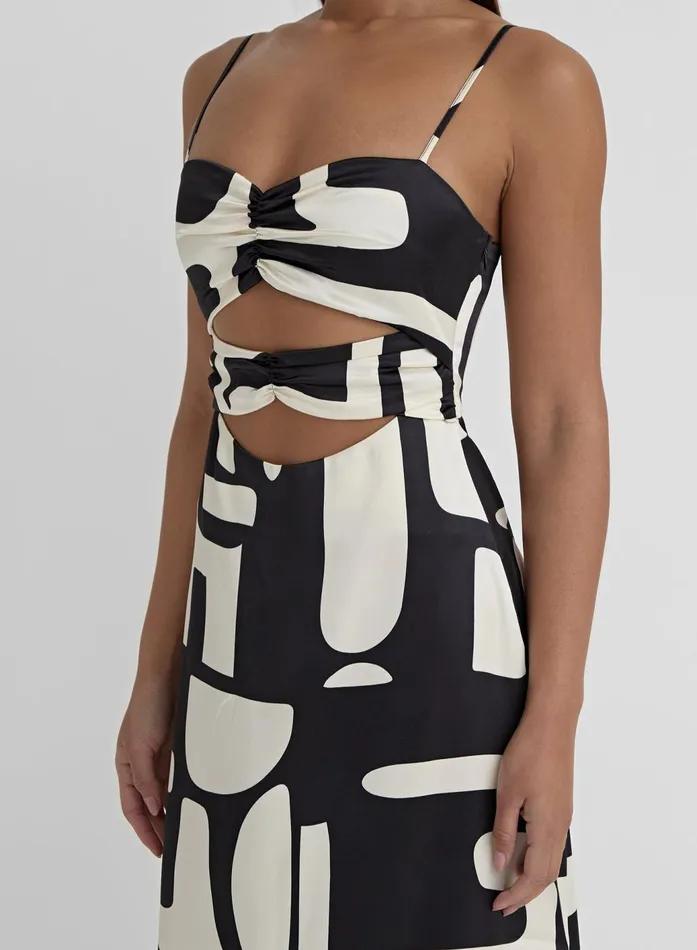 Women Abstract Print Satin Cut Out Detail Dress Debora 4th and Reckless Dresses