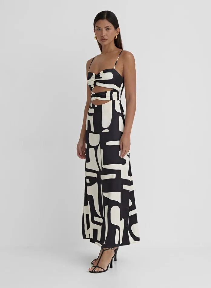 Women Abstract Print Satin Cut Out Detail Dress Debora 4th and Reckless Dresses