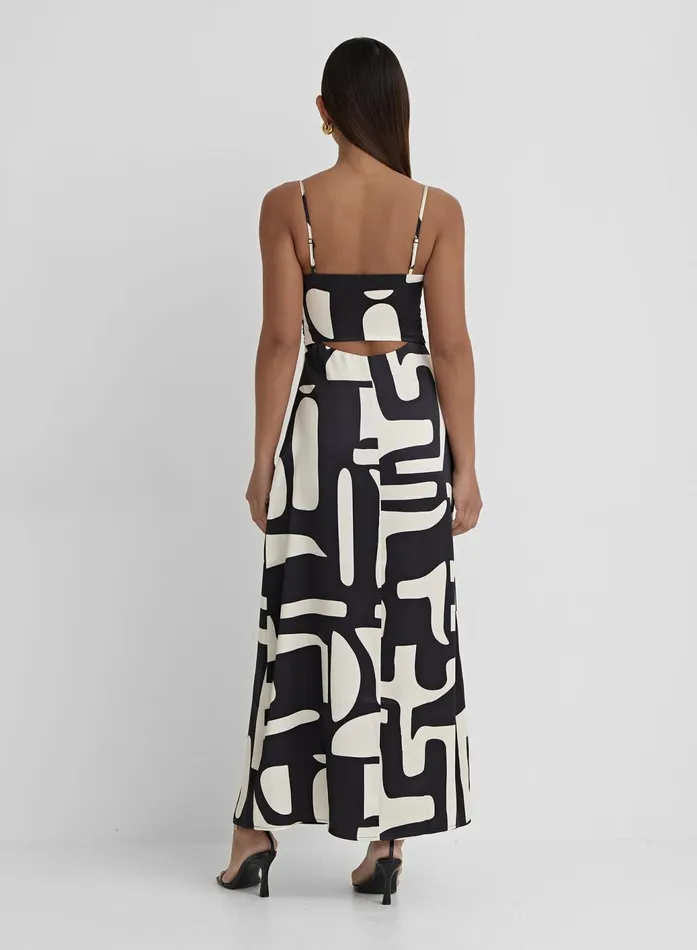 Women Abstract Print Satin Cut Out Detail Dress Debora 4th and Reckless Dresses