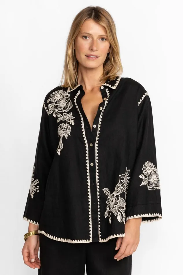 Women ADDISON KIMONO SLEEVE SHIRT Black Johnny Was Tops