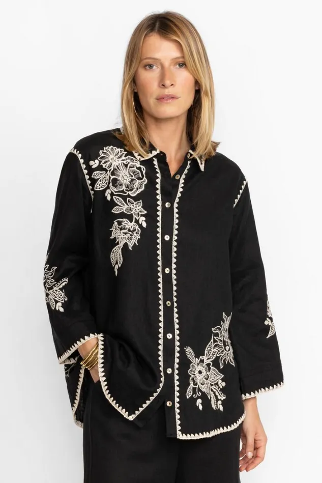 Women ADDISON KIMONO SLEEVE SHIRT Black Johnny Was Tops Women ADDISON KIMONO SLEEVE SHIRT Black Johnny Was Tops