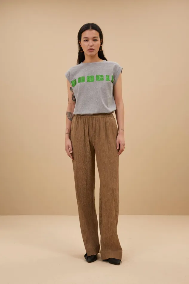 Women Amie Lurex Pants Gold Bybar Trousers Women Amie Lurex Pants Gold Bybar Trousers