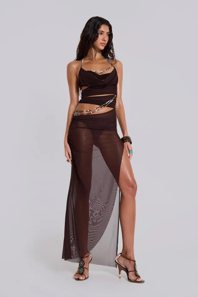 Women Arlea Draped Maxi Dress With Beaded Trim Jaded London Maxi Dresses