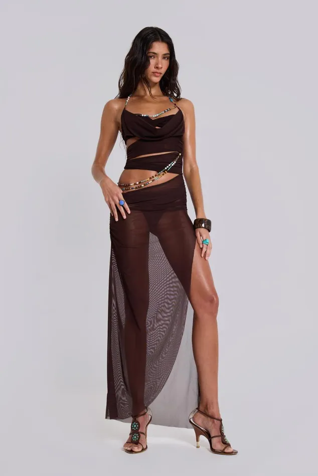Women Arlea Draped Maxi Dress With Beaded Trim Jaded London Maxi Dresses