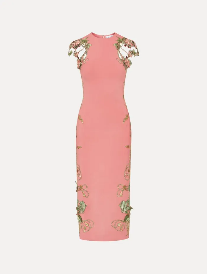 Women Art Nouveau Pencil Dress Rouge Oscar De La Renta Dresses