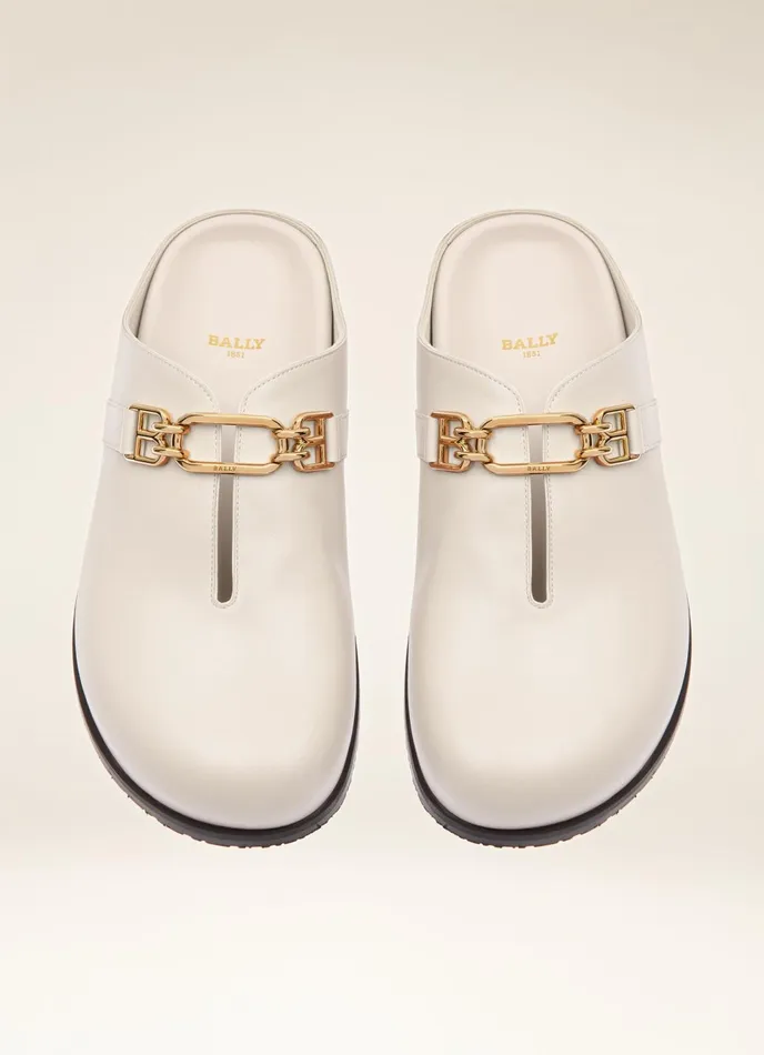 Women Bally Flats and Moccasins Francine 8211 Leather Slippers In Bone