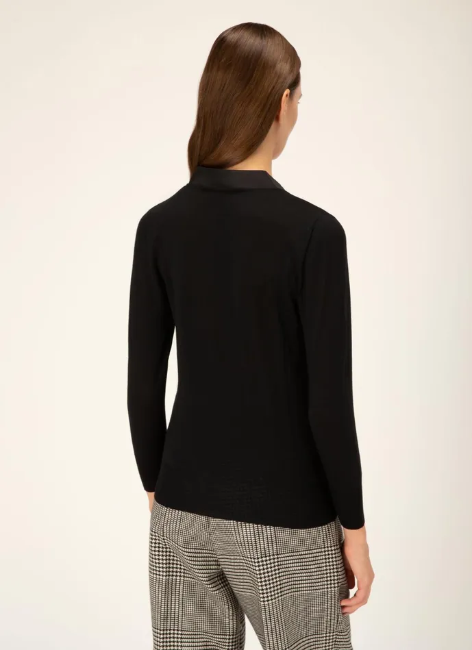 Women Bally Knitwear VNeck Sweater 8211 Wool Top In Black