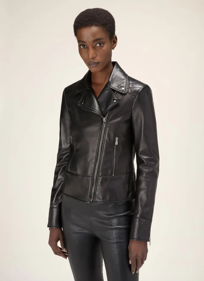 Women Bally Leather Biker Jacket 8211 Leather Outerwear In Black