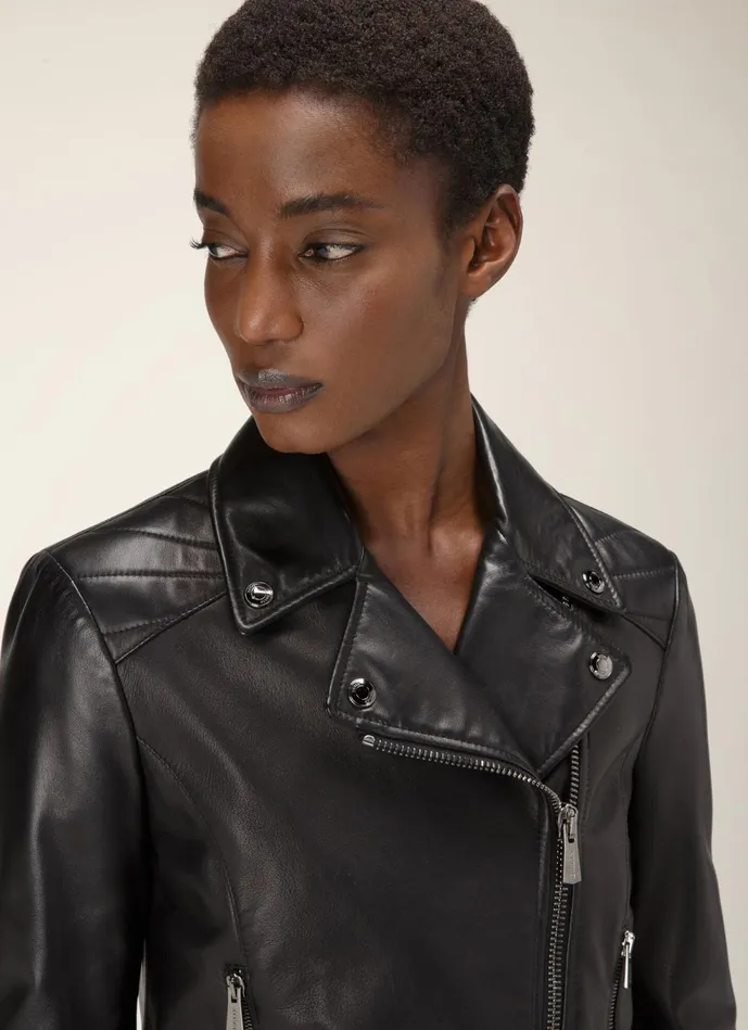 Women Bally Leather Biker Jacket 8211 Leather Outerwear In Black