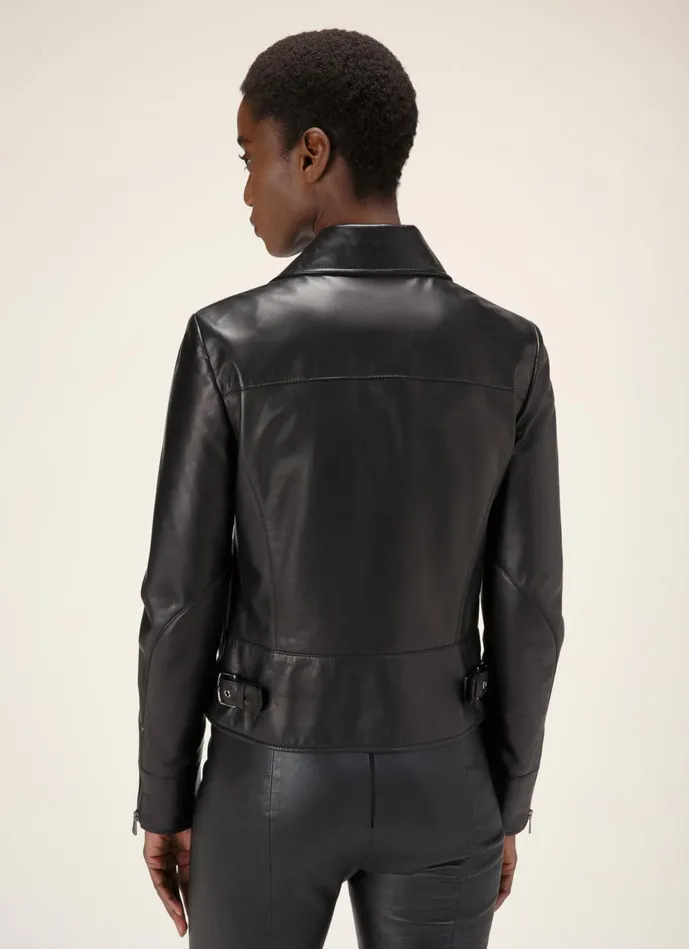 Women Bally Leather Biker Jacket 8211 Leather Outerwear In Black