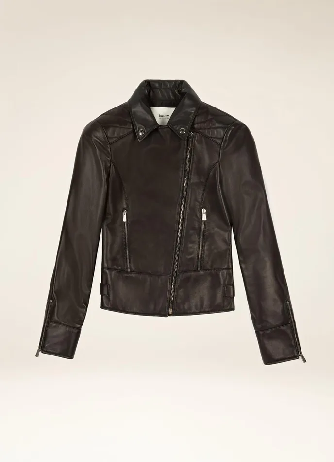 Women Bally Leather Biker Jacket 8211 Leather Outerwear In Black