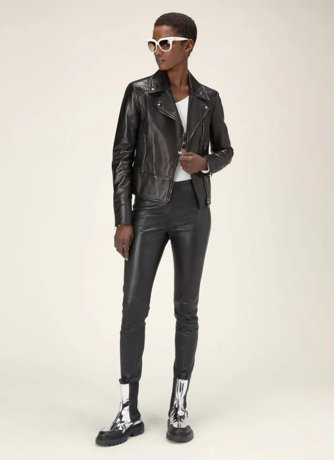 Women Bally Leather Biker Jacket 8211 Leather Outerwear In Black