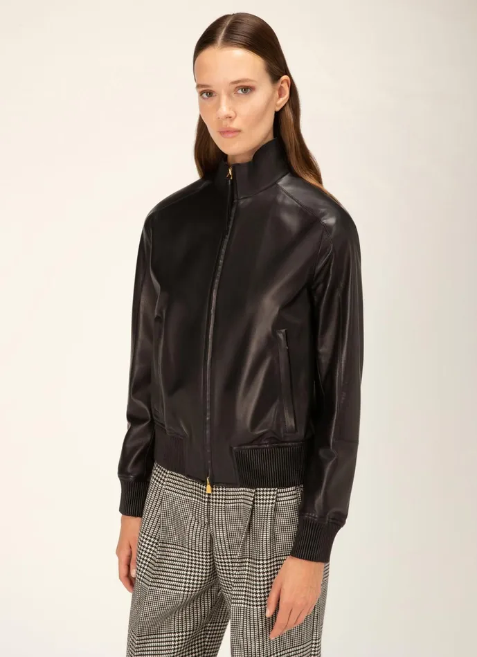 Women Bally Leather Leather Blouson 8211 Leather Outerwear In Black