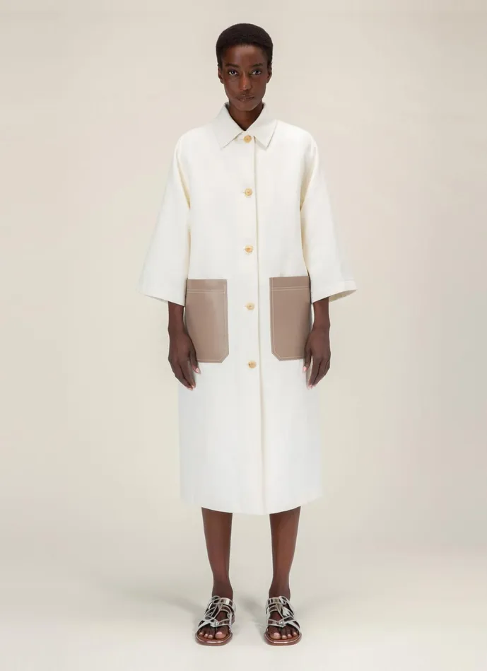 Women Bally Outerwear Leather Pocket Coat 8211 Cotton Coat In Bone