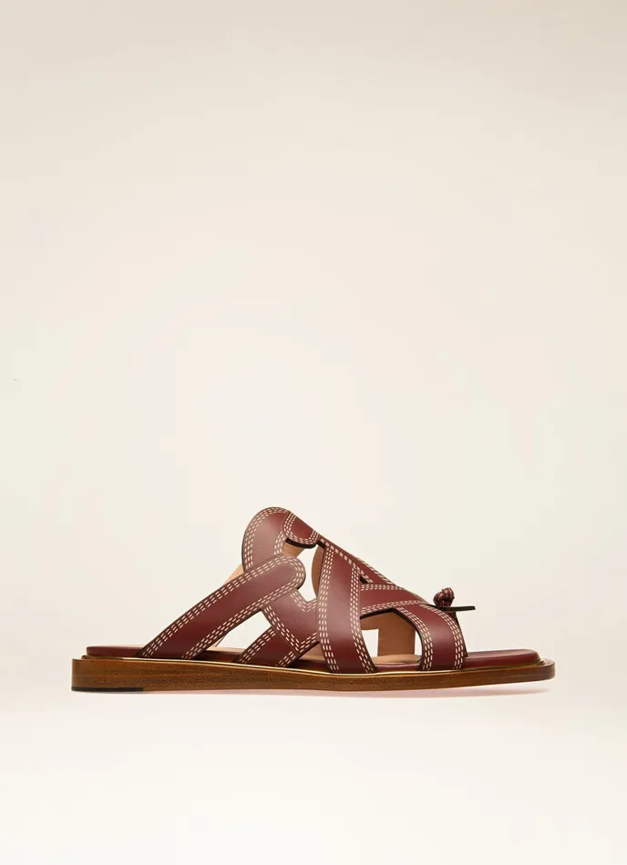 Women Bally Sandals Glada 8211 Leather Flat Sandals In Heritage Red