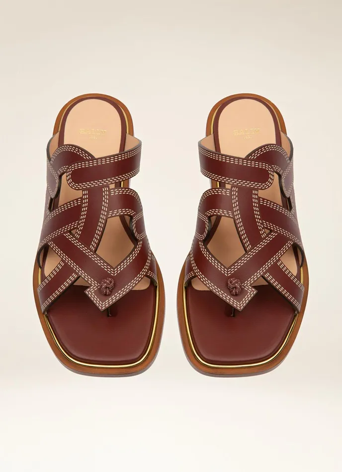 Women Bally Sandals Glada 8211 Leather Flat Sandals In Heritage Red