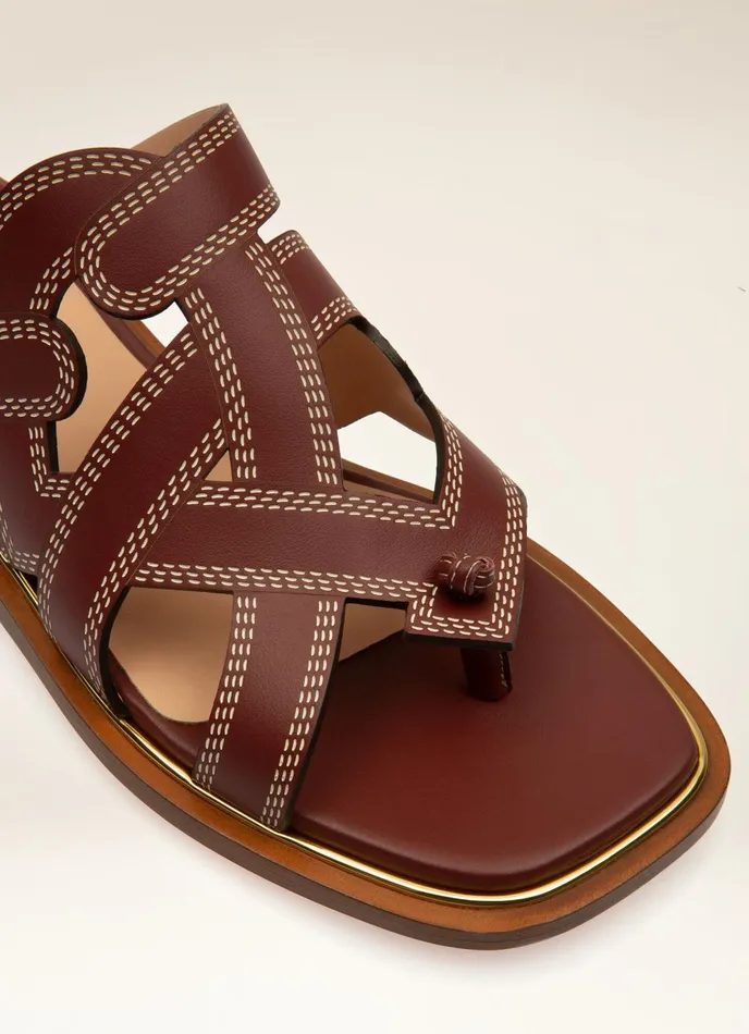 Women Bally Sandals Glada 8211 Leather Flat Sandals In Heritage Red