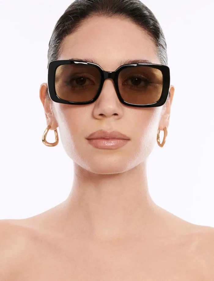 Women BCBG Sunglasses 1982 Rectangle Sunglasses Black Wlight Brown Lens