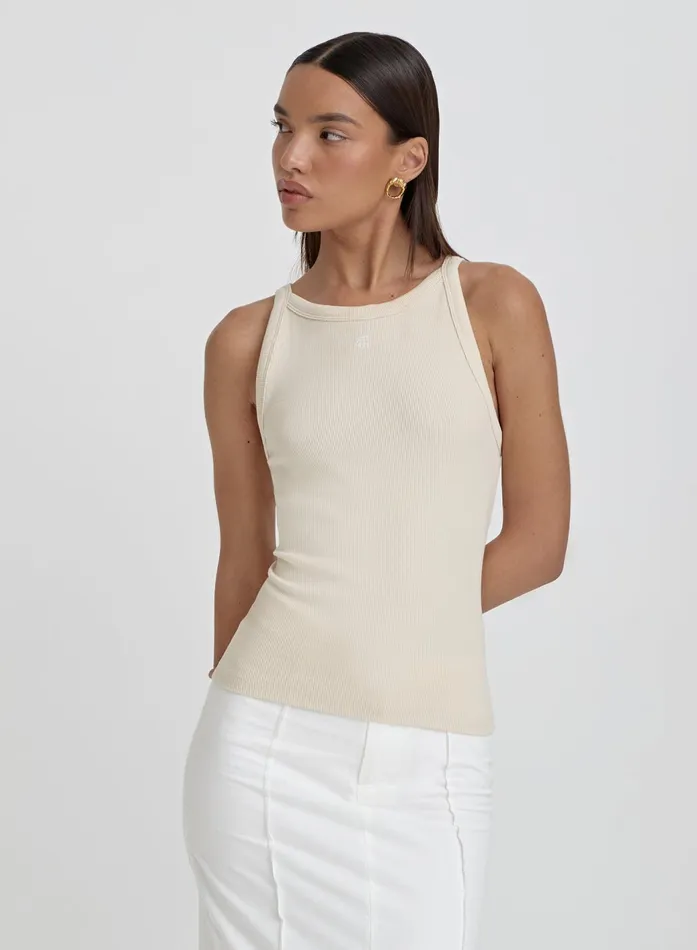 Women Beige Ribbed 4th Racer Vest Rhea 4th and Reckless Tops