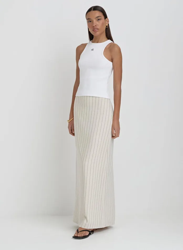Women Beige Striped Linen Maxi Skirt Alai 4th and Reckless Skirts