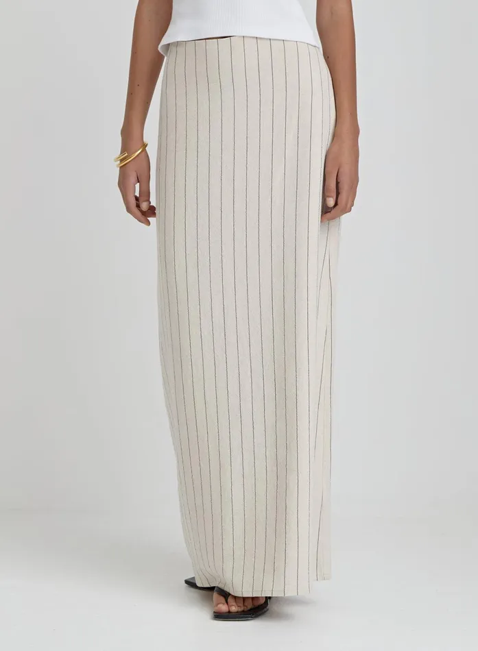 Women Beige Striped Linen Maxi Skirt Alai 4th and Reckless Skirts