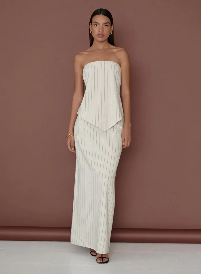 Women Beige Striped Linen Maxi Skirt Alai 4th and Reckless Skirts