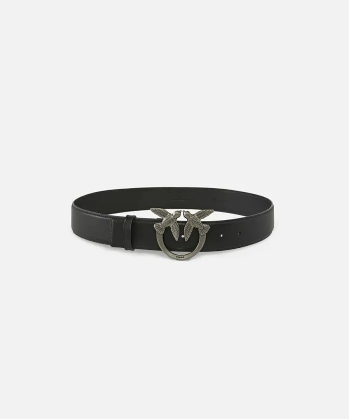 Women Belts Pinko Love Birds High Leather Belt 4cm Blackold Silver