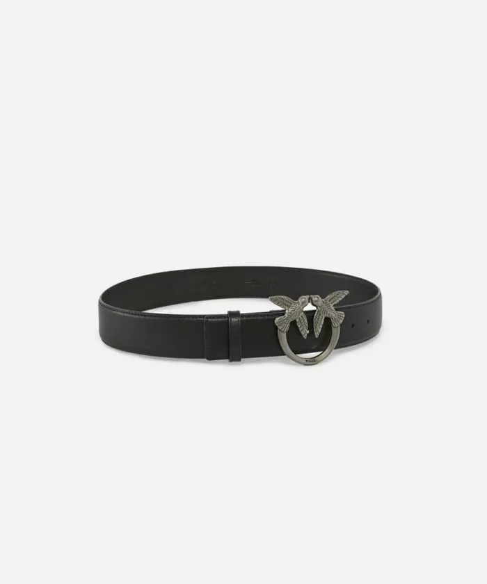 Women Belts Pinko Love Birds High Leather Belt 4cm Blackold Silver Women Belts Pinko Love Birds High Leather Belt 4cm Blackold Silver