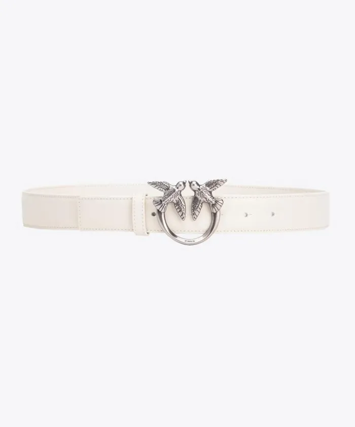 Women Belts Pinko Love Birds Leather Belt 3cm Whitewhiteold Silver